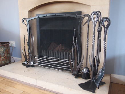 Heron's Head Fire Screen and Companion Set with Bulrush Detail